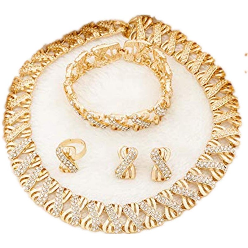 Liffly Nigeria Jewelry Sets for Women Africa Beads Jewelry Set Dubai Gold Wedding Bridal Fashion Jewelry Sets Womens Accessories, Choker Necklace 16 inch - Image 1